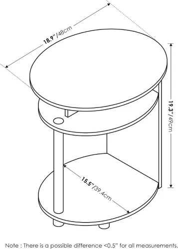 Miniatura 3 de Furinno JAYA Mesa auxiliar ovalada de diseño simple con contenedor, roble blanco/cromo