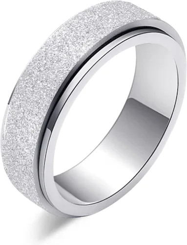 LAOYOU Anillo giratorio para aliviar la ansiedad y la ansiedad para mujer, acero inoxidable de 0.236 pulgadas, con purpurina, para aliviar el