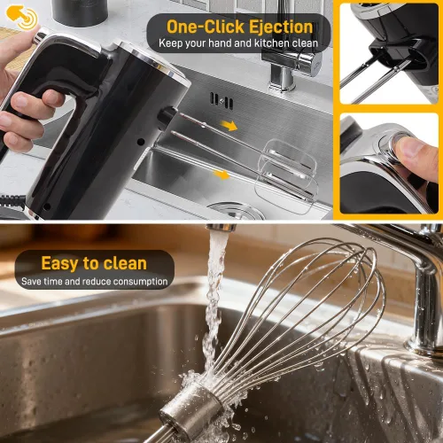 Miniatura 5 de Mezclador de mano eléctrico, mezclador de mano con pantalla LCD y base de almacenamiento 5 Speeds & Turbo, One-Button Eject, 2 Beaters, 2 Dough