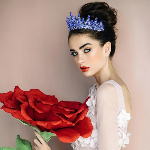 Miniatura 3 de CURASA Coronas de reina de cristal azul real, hermosas tiaras para princesas y niñas, coronas de cumpleaños para mujeres, exquisitos accesorios