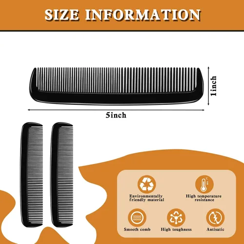 Miniatura 2 de Yaomiao 500 peines de bolsillo negros a granel de 5 pulgadas de plástico para cabello y viaje de dientes finos para mujeres y hombres