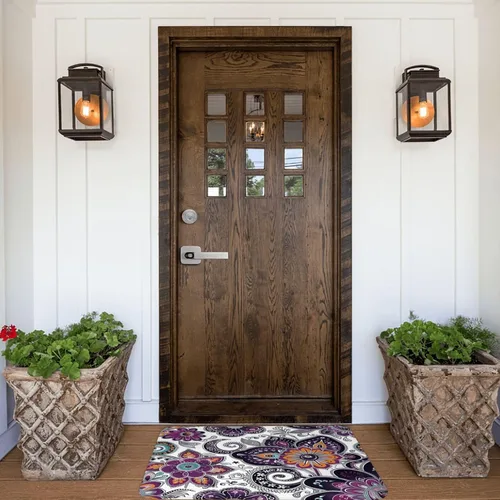 Miniatura 9 de LB Alfombra de baño de flores bohemias, alfombra de baño antideslizante con estampado floral bohemio morado y negro, espuma viscoelástica suave