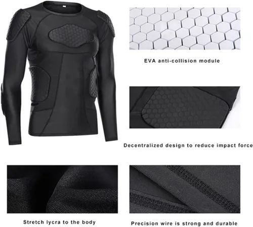 Miniatura 2 de Charque Camisas/pantalones protectores acolchados para hombre, para fútbol, paintball, béisbol, compresión, costilla, protección del esternón