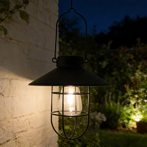 Miniatura 8 de Farol solar colgante para exteriores, faroles vintage de metal cobre, luces colgantes solares blancas cálidas, diseño de bombilla Edison impermeable
