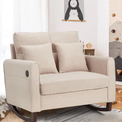 HOMREST Mecedora Tapizada de Gran Tamaño, Mecedora para Guardería con Respaldo Alto y Bolsillo Lateral con Puerto USB, Sillón Oscilante Doble Ancho