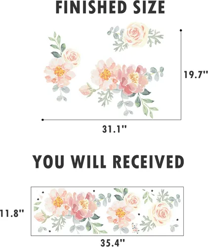 Miniatura 5 de ROFARSO Pegatinas de pared de flores, acuarela, naranja y rosa, peonía natural, plantas, vinilo, extraíble, despegar y pegar, calcomanías de pared