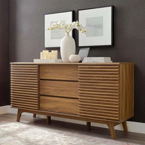 Miniatura 2 de Modway Render - Mueble moderno de mediados de siglo para mesa de bufé o TV de 160 cm, color nogal
