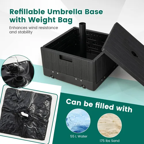 Miniatura 3 de Giantex Mesa auxiliar para exteriores con soporte para paraguas, bolsa con peso rellenable de 175 libras, bandeja de mesa ajustable para paraguas, 2