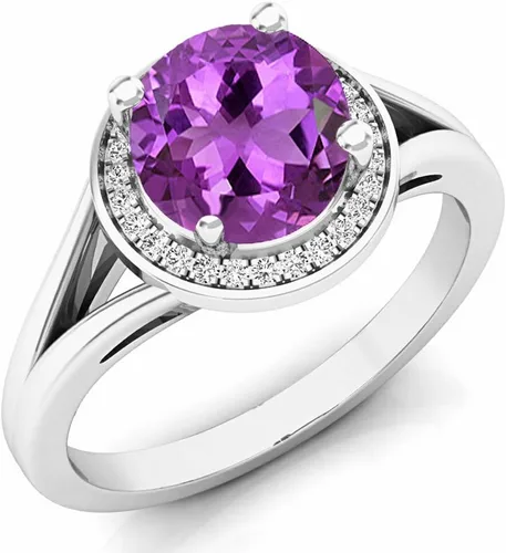 Miniatura 119 de Dazzlingrock Collection Anillo de compromiso redondo de 0.276 in con halo de diamante blanco y vástago dividido para ella en oro macizo de 14