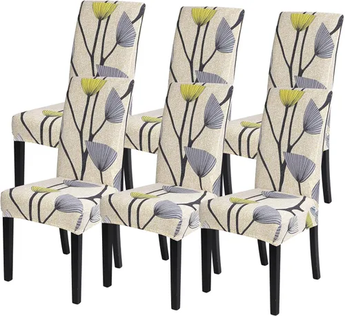 Miniatura 38 de SearchI Juego de 4 fundas para sillas de comedor, elásticas con estampado floral, fundas deslizables para sillas Parsons de spandex, removibles