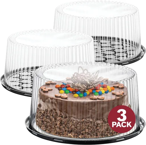 Miniatura 2 de Contenedores desechables de plástico de 10 a 11 pulgadas con tapas de cúpula y tablas para tartas 3 soportes redondos para pasteles