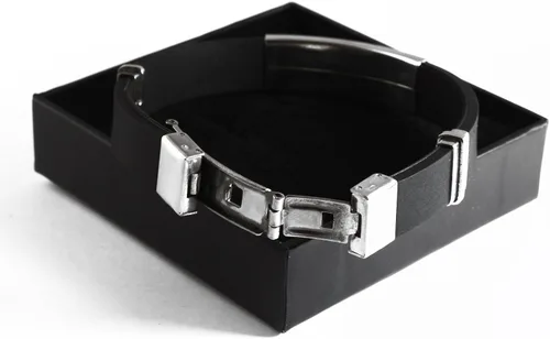 Miniatura 3 de Pulsera JOSHUA con nombre personalizado de silicona y tono plateado para hombre, incluye caja de regalo y bolsa de regalo, placa de identificación