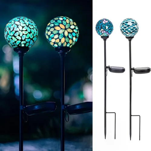 Miniatura 16 de VCUTEKA Luces solares para exteriores, decoración de jardín, mosaico, luces solares de jardín, bola de vidrio impermeable, luz LED de estaca