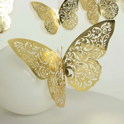 Miniatura 4 de Efavormart - Paquete de 10 calcomanías de pared de mariposa 3D grandes de lámina dorada metálica, mantel individual con cargador de papel