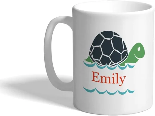 Taza de café personalizada de 11 onzas con nombre personalizado de tortuga Sea Life D Taza de té de cerámica blanca