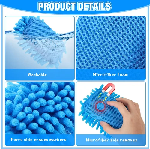 Miniatura 4 de Epakh 4 borradores magnéticos de borrado en seco, borrador magnético de microfibra lavable para uso doméstico y oficina (azul)