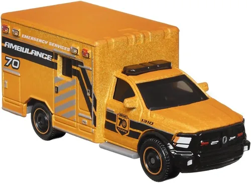 Miniatura 4 de Matchbox Moving Parts - Vehículo fundido a presión de 70 años de edición especial, HMV12 ~ Inspirado en la ambulancia Ram 2019 ~ 5/5 naranja y negro