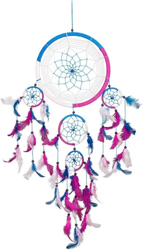 Miniatura 3 de OMA Dream Catcher - Colores tradicionales de teñido anudado - 8.5 pulgadas de diámetro y 30 pulgadas de largo