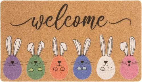 XuoAz Felpudo decorativo de Pascua para puerta de entrada al aire libre, conejito de Pascua, antideslizante, fibra de coco para la decoración del