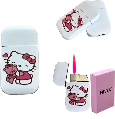Miniatura 8 de NIVEK Kulomi Encendedor Kitty KT con llama rosa de bolsillo, recargable, Kawaii lindo, resistente al viento (Gato, Conejo, Melodía, Duffy)
