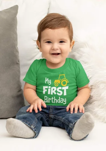 Miniatura 3 de Traje para niño de primer cumpleaños con camisa de mi primer tractor para construcción de un año