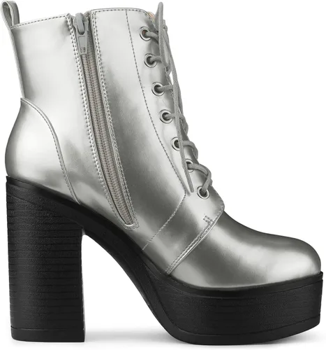 Miniatura 6 de Allegra K Botas de combate de tacón alto grueso con cordones para mujer, M