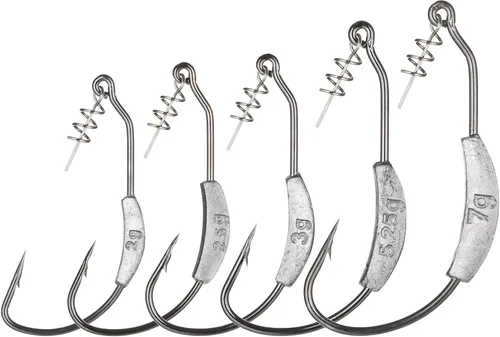 Miniatura 7 de Twistlock Fishing Hooks with Weight, 25pcs Worm Hooks with Centering Pin Spring Weighted Swimbait Hooks for Soft Plastic Lures Baits Bass Fishing