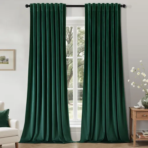 Miniatura 30 de EMEMA Juego de 2 paneles de cortinas de terciopelo de 63 pulgadas, con pestaña trasera y bolsillo para barra, cortinas con aislamiento térmico