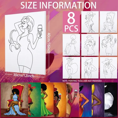 Miniatura 2 de Nuberlic Paquete de 8 Lienzos Predibujados de 8 x 10 Pulgadas para Pintar para Adultos Kit de Pintar y Beber Suministros de Fiesta Favor Lienzo