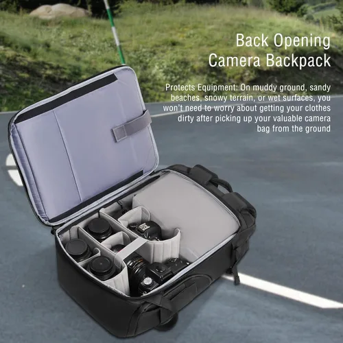 Miniatura 3 de MOSISO Mochila impermeable para cámara, DSLR/SLR/SLR/sin espejo, mochila grande para fotografía con compartimento superior enrollable expandible