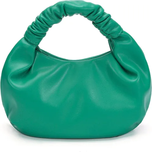 Elegante bolso de mano con asa superior para mujer, pequeño bolso de mano fruncido de piel sintética suave