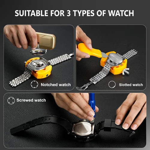 Miniatura 4 de Kit de reparación de relojes Jorest + Herramienta de presión para relojes, reemplazo de batería, ajuste de correa, llave para abrir la cubierta