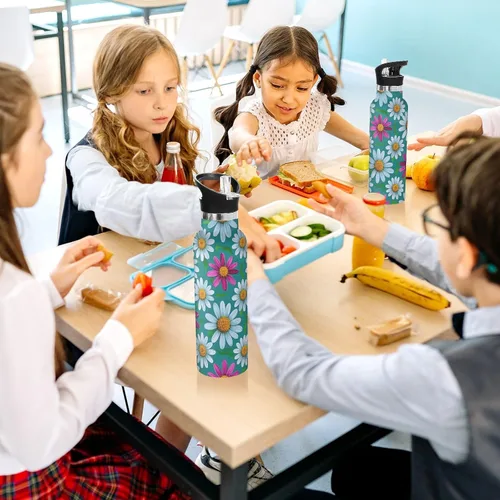 Miniatura 6 de Elegant Daisy Floral White Peach Leakproof and BPA Free Insulated Water Bottle with Handle Double-Wall Vacuum Insulation for Water, Milk, Juice