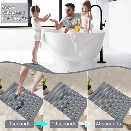 Miniatura 6 de Paquete de 1 tapete de baño plegable de piedra para baño, tapete de baño gris súper absorbente de tierra de diatomeas, alfombra de ducha