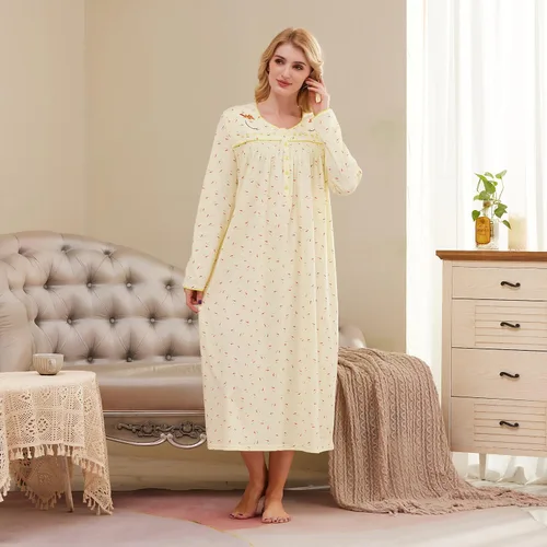 Miniatura 8 de Keyocean - Camisón para mujer, 100% algodón, suave, cálido, cómodo, ropa de dormir y descanso para otoño e invierno