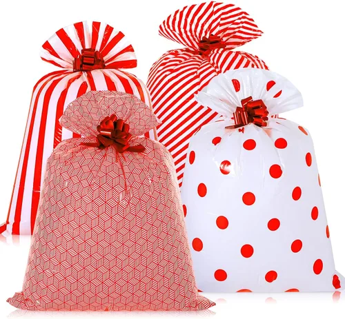 Miniatura 11 de Fulmoon 4 bolsas de regalo jumbo de 48 pulgadas, bolsas doradas extra grandes con flores de extracción, regalo gigante de plástico de gran
