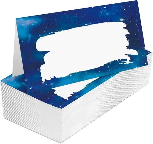 Tarjetas de lugar para bodas, cumpleaños o fiestas, tarjetas de lugar con nombre rellenas azules, tarjetas de mesa de asiento plegables, paquete de