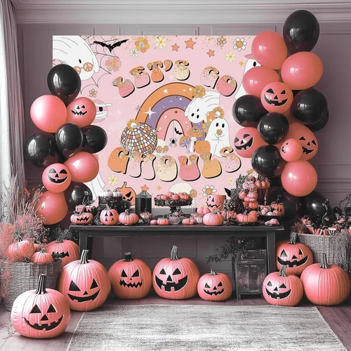 Miniatura 4 de Mocsicka Telón de fondo de fiesta de despedida de soltera de Halloween, decoración de fiesta de despedida de soltera, retro, groovy, hippie