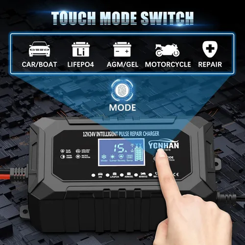Miniatura 4 de YONHAN Cargador de Batería de 15 Amperios LiFePO4 Cargador de Batería de Coche de Carga Lenta 12V 24V Cargadores de Batería Inteligentes Totalmente