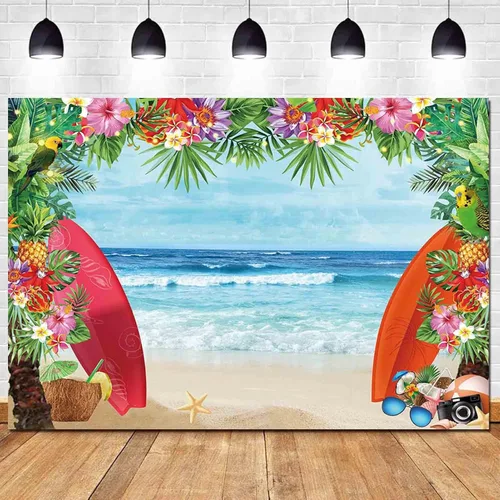 HQM Fondo de fotos con temática de playa tropical de verano, 5 x 3 pies, tela para conchas de playa, Hawaii, flor de mar azul, para niños,