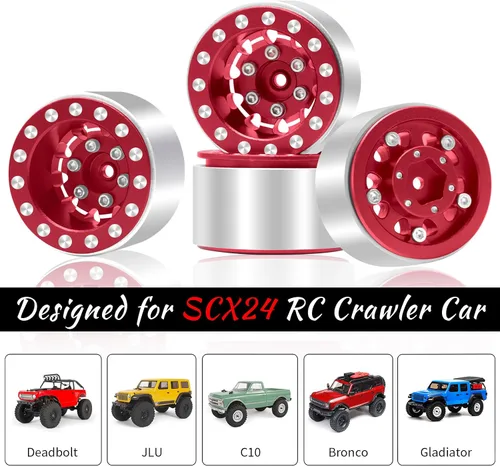 Miniatura 5 de OGRC - Ruedas 1.0, llantas profundas, compensación negativa de 0.276 in, ruedas para SCX24 C10 JLU Deadbolt Gladiator Bronco 1/24 Crawler Car (rojo)