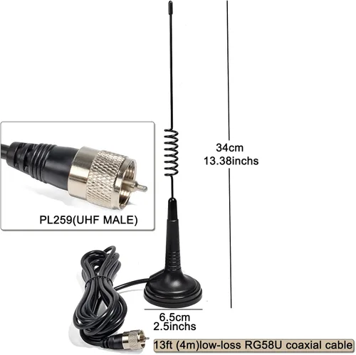 Miniatura 3 de HYS Antena CB de 27 MHz de montaje magnético – Base resistente de 2.5 pulgadas con imán fuerte, conector PL259 para radio Cobra Midland Uniden