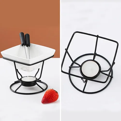 Miniatura 5 de Juego de fondue de mariscos personales de cerámica con vela de estante, dos tenedores, utilizado para salsa derretida mantiene el calor