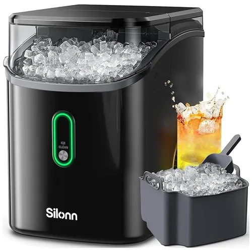 Miniatura 9 de Silonn Máquina de hielo para encimera con asa, 26 libras en 24 horas, 9 cubitos de hielo listos en 6 minutos, máquina de hielo autolimpiante