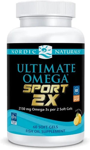 Nordic Naturals Ultimate Omega Sport 2X, sabor a limón, 60 geles suaves, 2150 mg de omega-3, aceite de pescado certificado NSF con EPA y DHA, salud