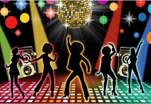 Miniatura 2 de Telón de fondo de fiesta de discotecas de 5 x 3 pies, discotecas neón para adultos de regreso a los años 60, 70, 80, 90, discotecas bailando noche