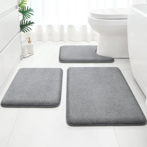 Miniatura 18 de HOMEIDEAS Juego de 3 alfombras de baño mejoradas, alfombras de baño de espuma viscoelástica ultra suaves, superabsorbentes, antideslizantes, Beige