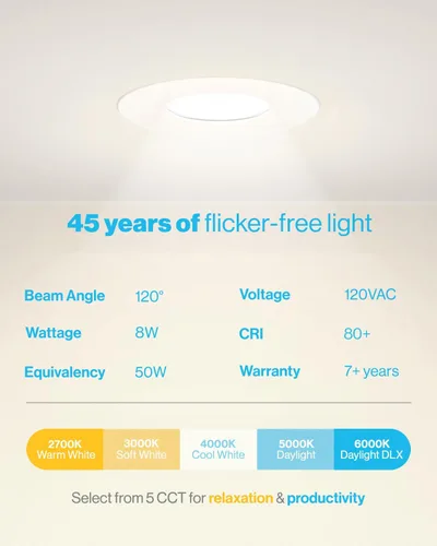 Miniatura 5 de Sunco Luces LED Empotradas de 3 Pulgadas, Iluminación de Techo Ultra Delgada, 500 LM, 8W (Equivalente a 50W), CCT Seleccionable