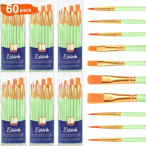 Miniatura 16 de ESRICH Juego de pinceles de pintura acrílica, 16 paquetes/160 unidades, cabezal de cepillo de nailon, adecuado para acrílico, óleo, acuarela, cuerpo