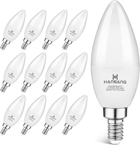 Miniatura 15 de Paquete de 8 bombillas LED E12 de 4000 K luz natural, base pequeña tipo B para candelabro, equivalente a 6 W, 60 W, bombillas para ventilador de Luz